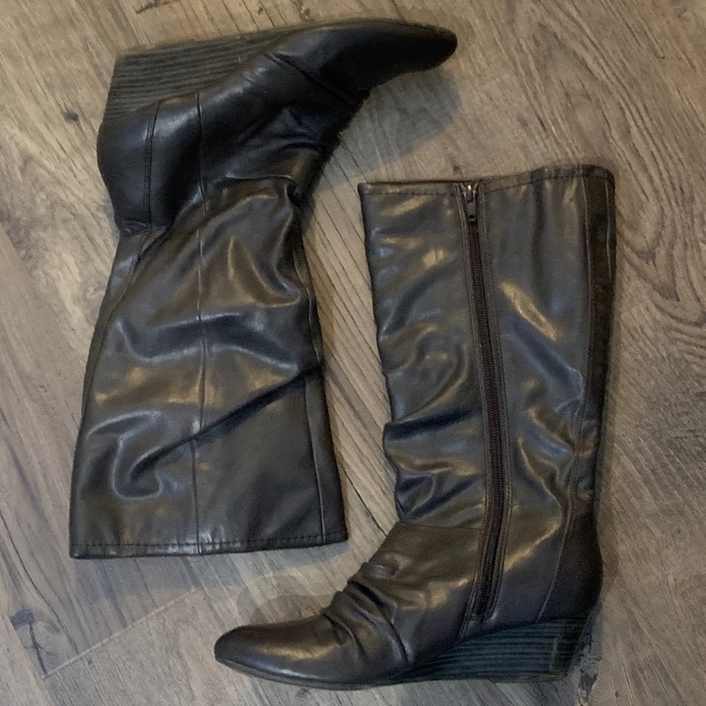 Aldo Leather Almond-toe Wedge-heel Boots